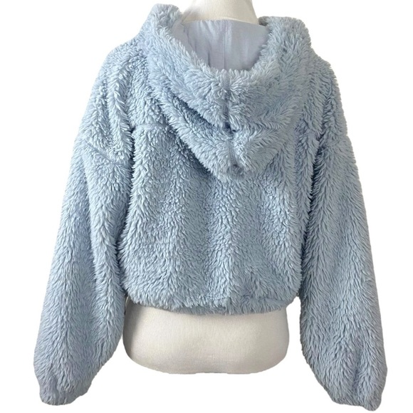 Urban Outfitters BDG Cropped Teddy Hoodie Jacket Size Small Baby Sky Blue - Picture 7 of 14